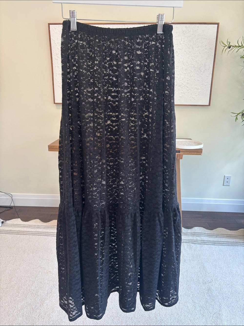 aerie Black Lace Tiered Maxi Skirt